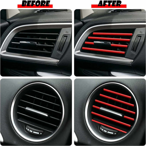 20PCS Red Chrome Car Air Conditioner Outlet Vent Decorative Strip Accessories