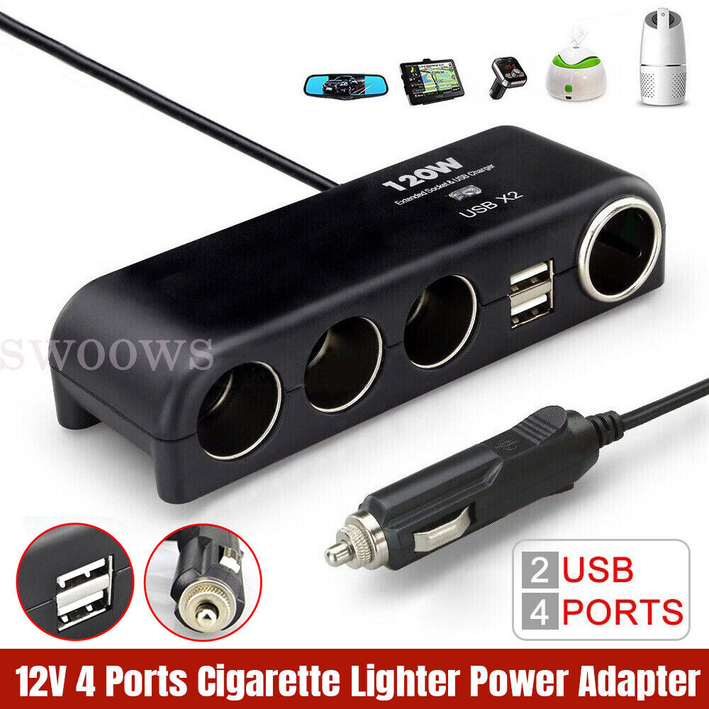 4 Way 12V USB Car Cigarette Splitter Lighter Charger Socket Adapter Plug Power