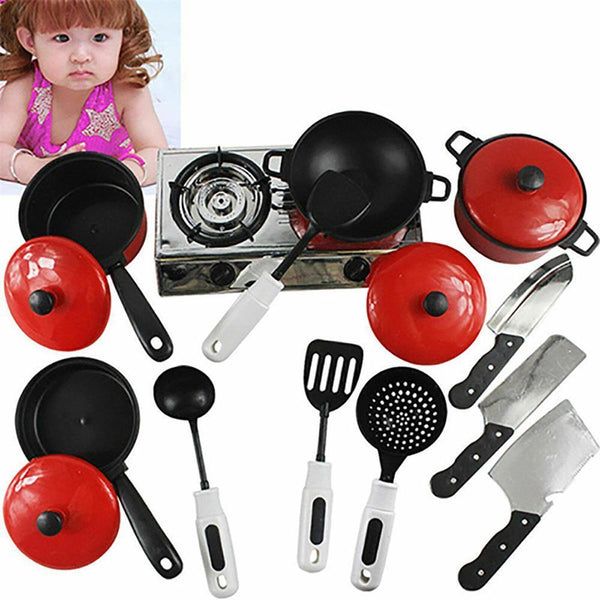 13Pcs Kids Play Kitchen Food Toys Cooking Utensils Pots Pans Accessories Set