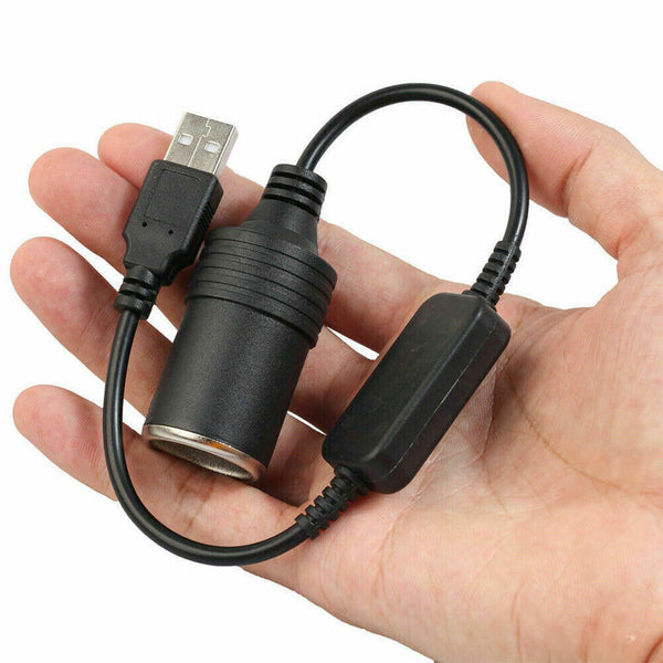 USB Port To 12V Car Cigarette Lighter Female Socket Converter Adapter Cable Cord