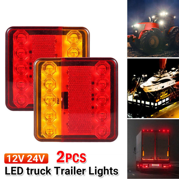 2Pcs 12/24v LED truck Trailer Lights Rear Tail Lights Square Tail Stop lamp