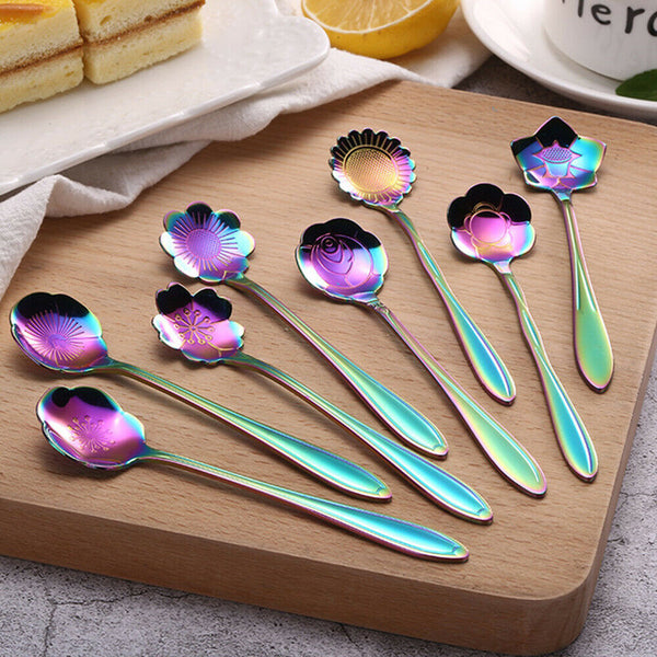 8pcs Spoon Long Handle Dessert Tea Coffee Mixing Spoon Stainless-Steel Teaspoons