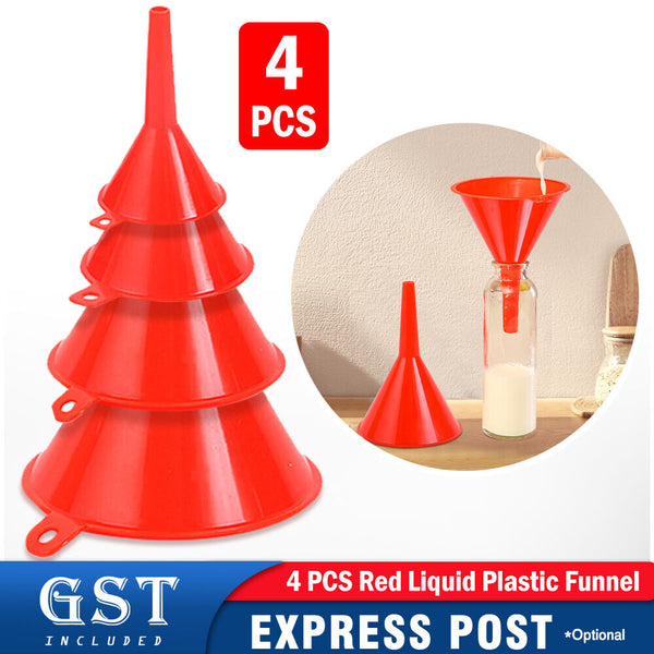 4Pcs Red Medium Liquid Plastic Funnel kitchen Funnel Set Variety Large Small AU