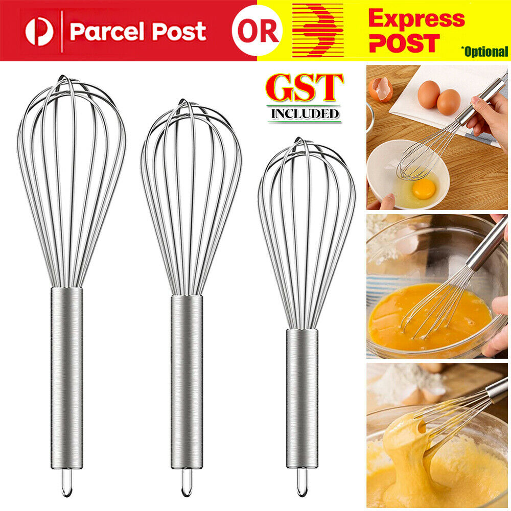 3PCS Stainless Steel Whisk Set 6 Wire Whisks 8/10/12 Inch Kitchen Egg Beater