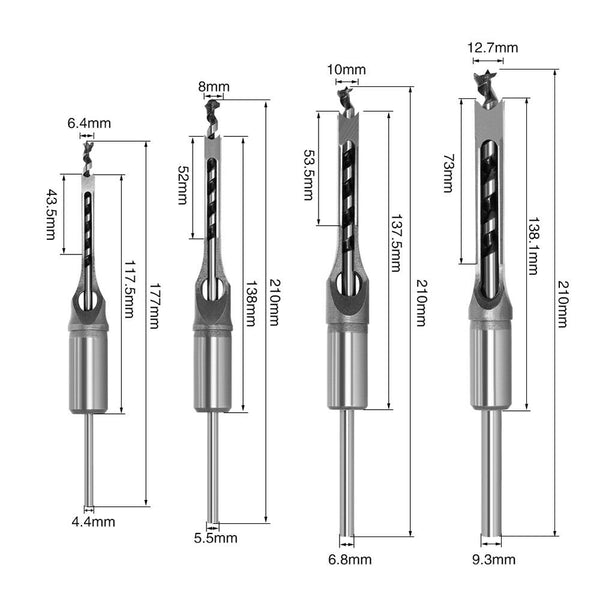 6.4/8/10/12.7mm HSS Square Hole Drill Bit Mortising Chisels Woodworking Tool