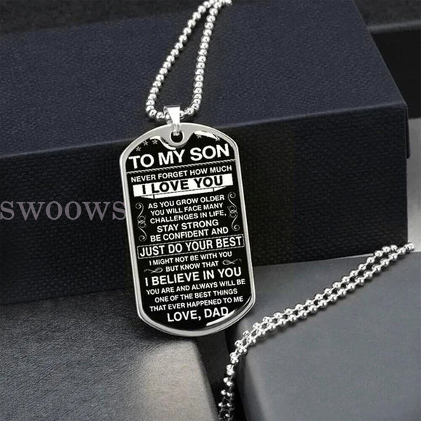 Stainless Steel To My Son Dog Tag Necklace Mother Father Love Mom Dad Graduation