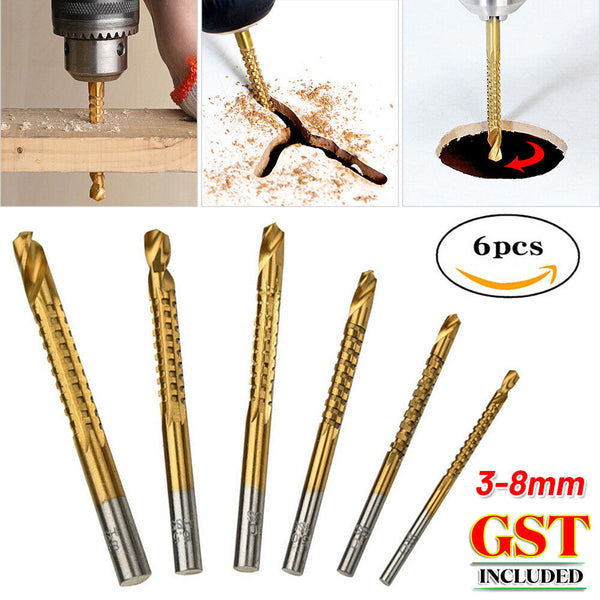 6PCS HSS Titanium Drill Bit Tool Set,3-8mm Twist Drill,For Wood Metal Grooving