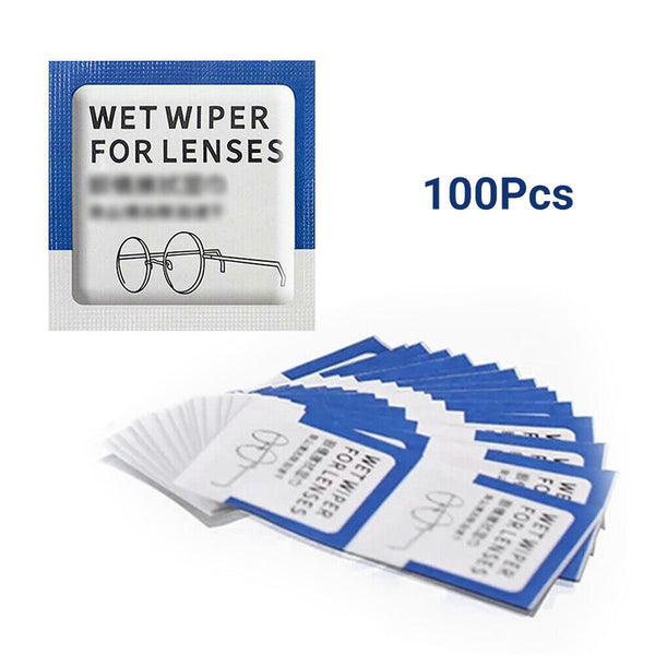 100Pcs Glasses Cleaner Wet Wipes Cleaning Lens Disposable Anti Fog Portable AU