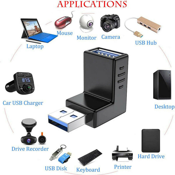 Angle Extension Extender 90 Degree USB 3.0 A male to female Adapter Connector