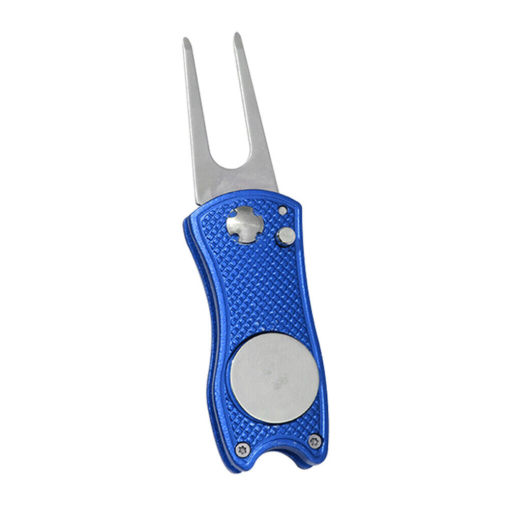 Foldable Metal Golf Divot Repair Tool with Pop-up Button & Magnetic Ball Marker