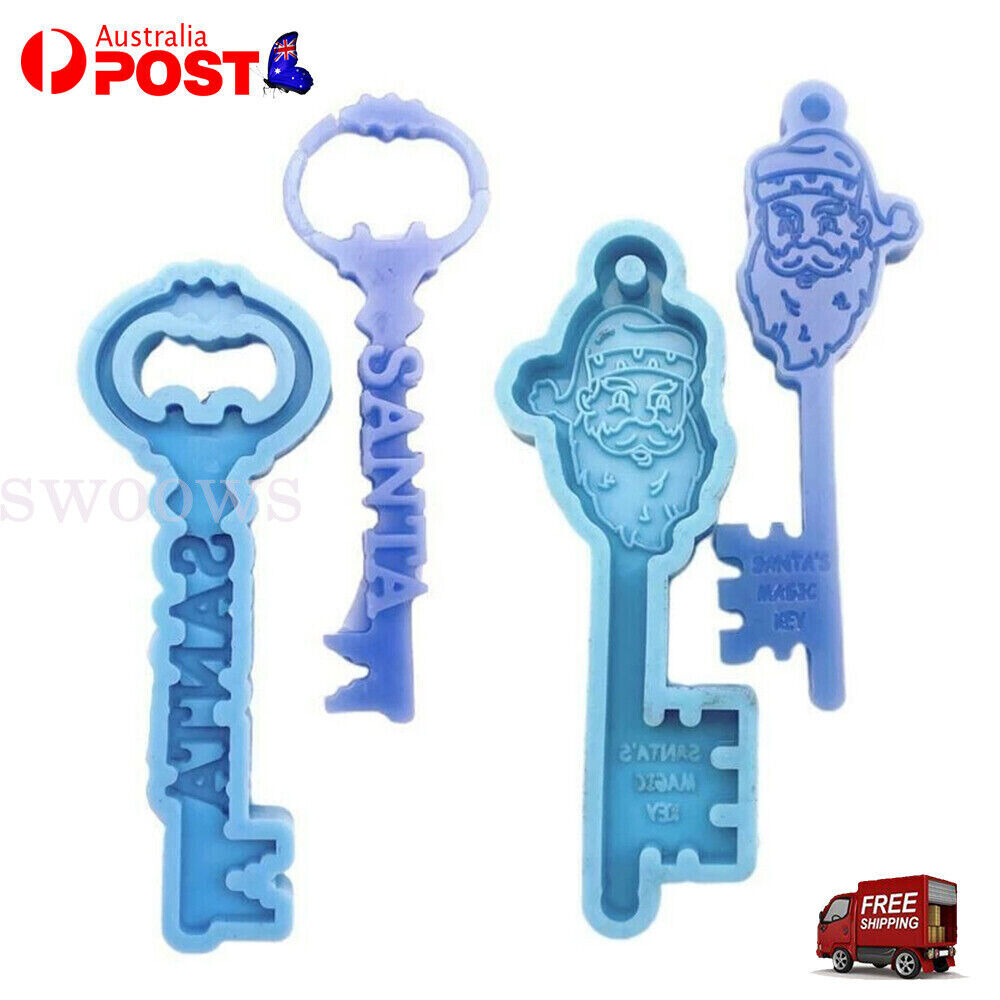 2PC Silicone Christmas Key Resin Epoxy Mold Pendant Keychain Casting Mould Craft