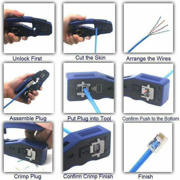 RJ45 EZ Crimper Cat5e 6 7 HD Pass Through Network Connector Crimping LAN Tool AU