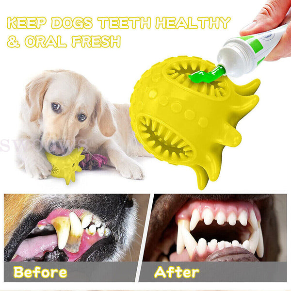 Squeaky Dog Tooth Cleaning Chew Ball Durable Rubber Tough Toys For Dogs AU New