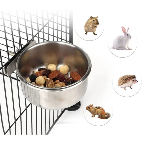 1-3 10/12/14cm Parrot Pet Stainless Steel Food Water Bowl Bird Feeder Crate Cage