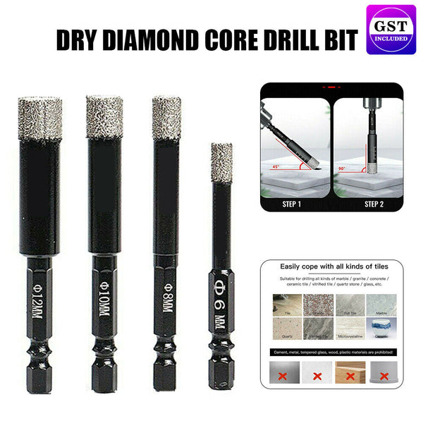 6/8/10/12mm Dry Diamond Core Drill Bit Hole Saw Cut Stone Marble Porcelain Tile