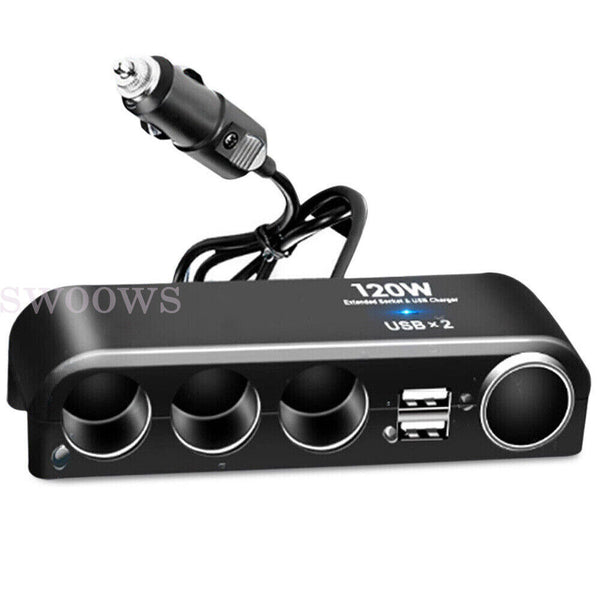 4 Way 12V USB Car Cigarette Splitter Lighter Charger Socket Adapter Plug Power