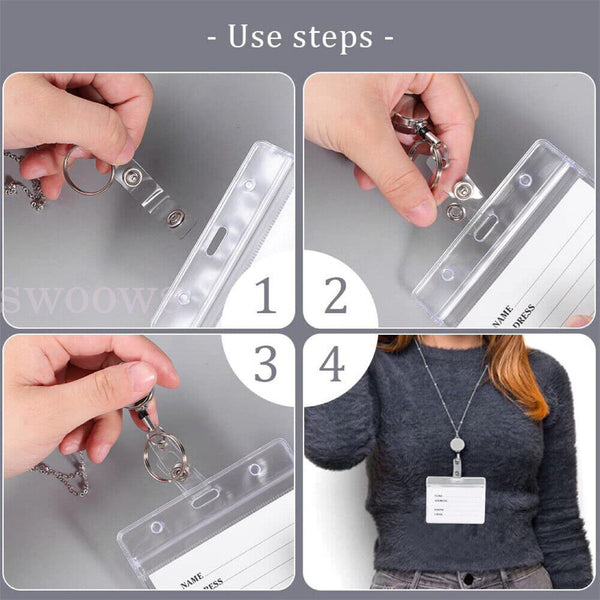 Retractable Badge Reel Lanyard with ID Card Holders Badge Holder Necklace