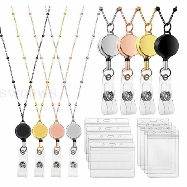 Retractable Badge Reel Lanyard with ID Card Holders Badge Holder Necklace