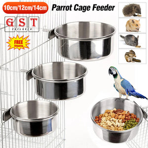 1-3 10/12/14cm Parrot Pet Stainless Steel Food Water Bowl Bird Feeder Crate Cage