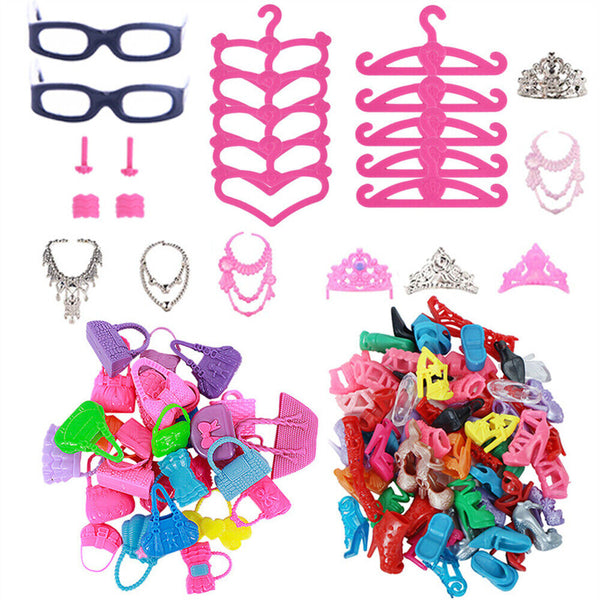 42Pcs Items For Barbie-Doll Jewellery Clothes Set Accessories Dresses Shoes