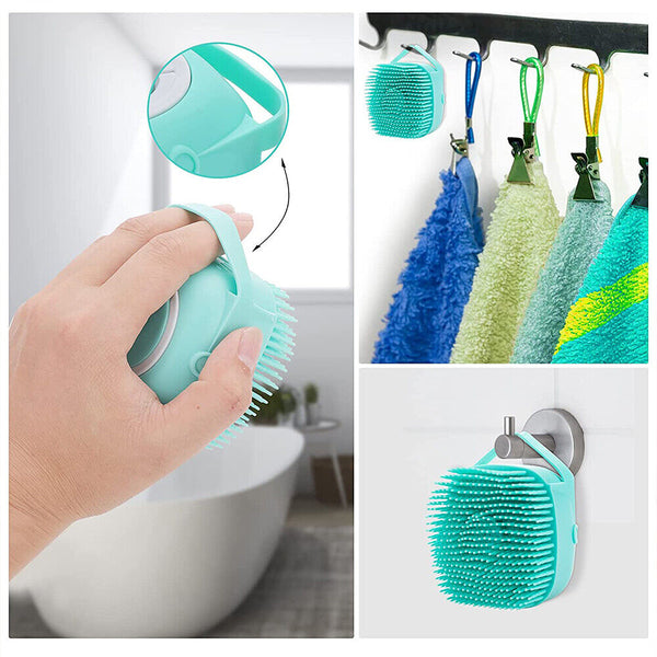 Pet Massage Bath Brush For Dog Cat Shampoo Dispenser Silicone Scrubber Wash Tool