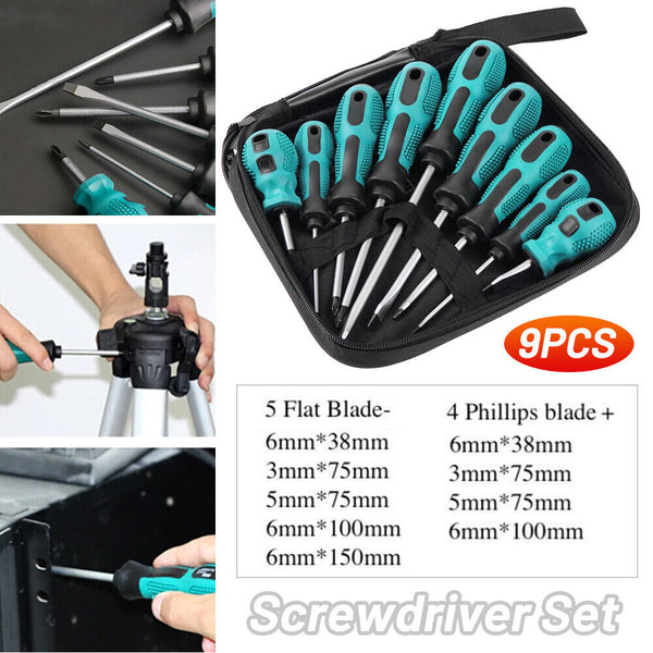 9 Piece with storage bag CRV magnetic tips Phillips Flat blade Screwdriver Set