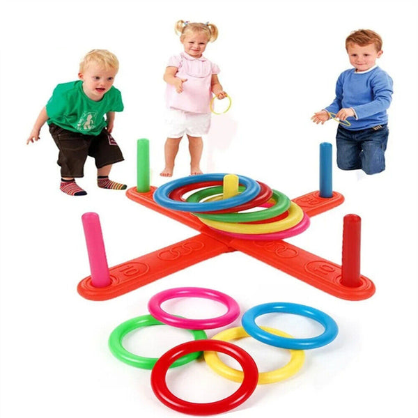 Children Rope Hoop Quoits Fun Ring Toss Outdoor Game Set Puzzle Interactive Toy