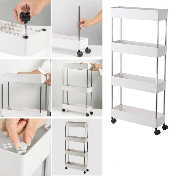 4 Tiers Kitchen Trolley Cart Steel Storage Rack Shelf Trolley Organiser