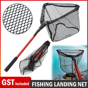 Fishing Landing Net Aluminum Alloy Red Portable Fish Mesh Foldable Pole Handle A