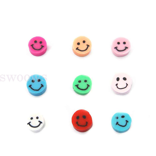 50pcs 10mm Smiley Face Pony Beads Polymer Clay Fun Mix DIY Jewellery Spacer AU