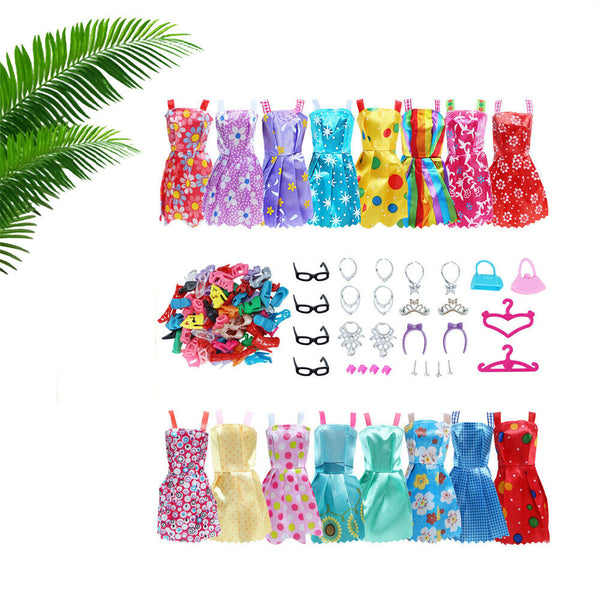 42Pcs Items For Barbie-Doll Jewellery Clothes Set Accessories Dresses Shoes