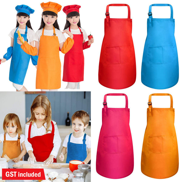 Unisex Kids Boys Girls Adjustable Apron Kitchen Cooking Wear Pocket Washable AU