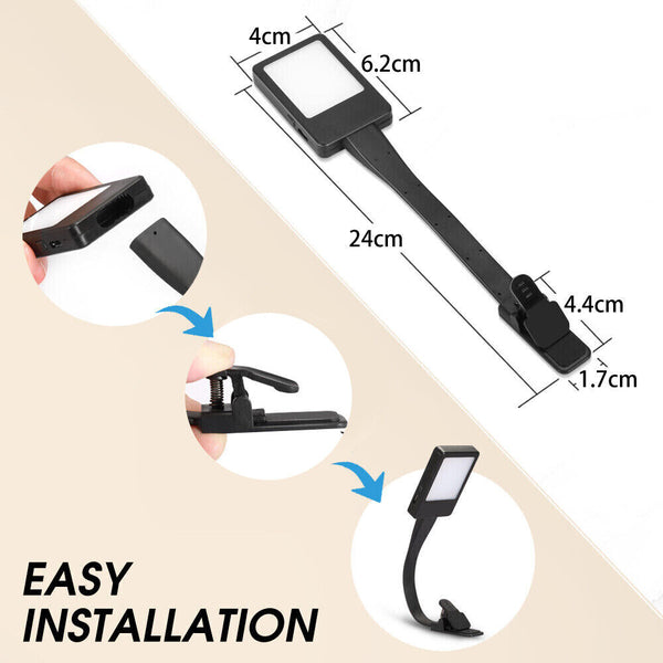 LED  Book Reading Light Lamp USB Rechargeable Flexible Clip On Bed Desk Table