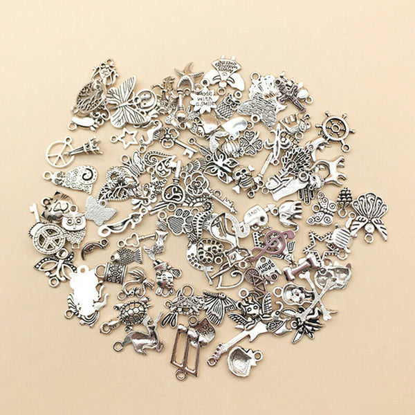 100pcs Bulk Tibetan Silver Mix Charm Pendants Necklace Jewelry Making DIY Craft