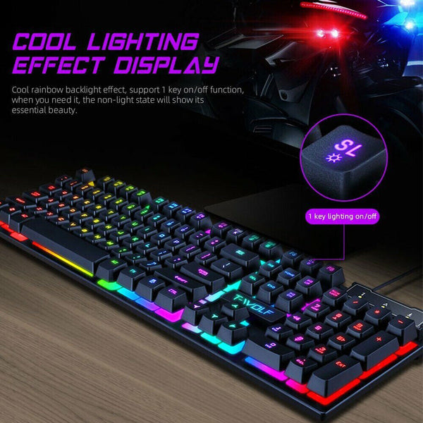 Wired USB Mechanical Gaming 104 Keys Keyboard RGB LED Backlit For Windows PC