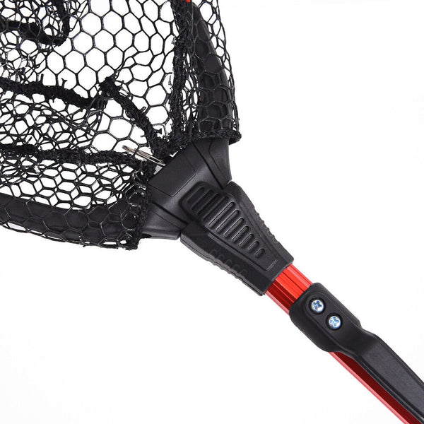 Fishing Landing Net Aluminum Alloy Red Portable Fish Mesh Foldable Pole Handle A