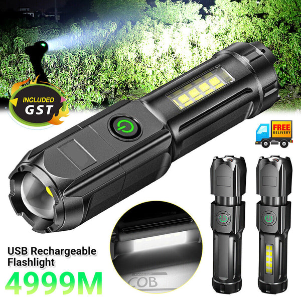 USB Rechargeable LED Tactical Flashlight Super Bright Torch Zoomable