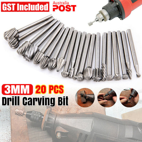 20x Solid Carbide Burrs For Dremel Rotary Tool 3mm Drill Die Grinder Carving Bit