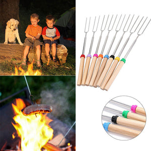 8x 32''Telescoping BBQ Marshmallow Roasting Sticks barbecue Skewers Hot Dog Fork