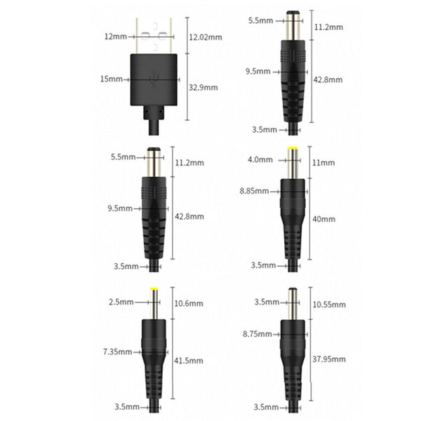 USB to DC Barrel Jack Connector 5.5/4.0/3.5/2.5mm 1M/2M Length