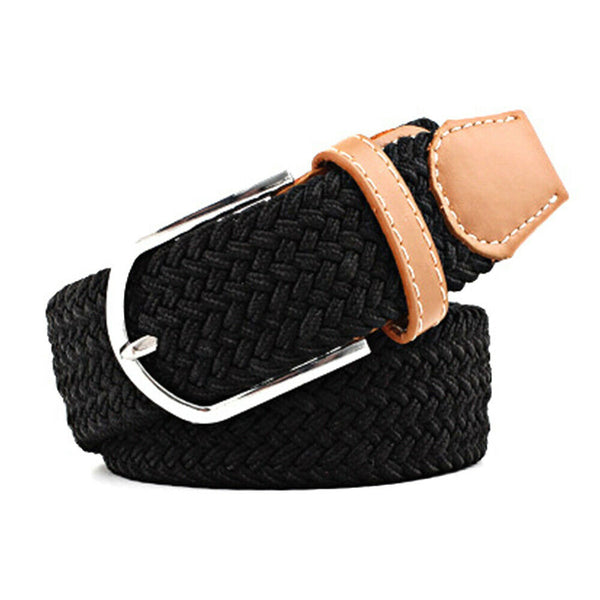 Unisex Stretch Elastic Braided Woven Canvas Buckle Jeans Waist Belt Waistband