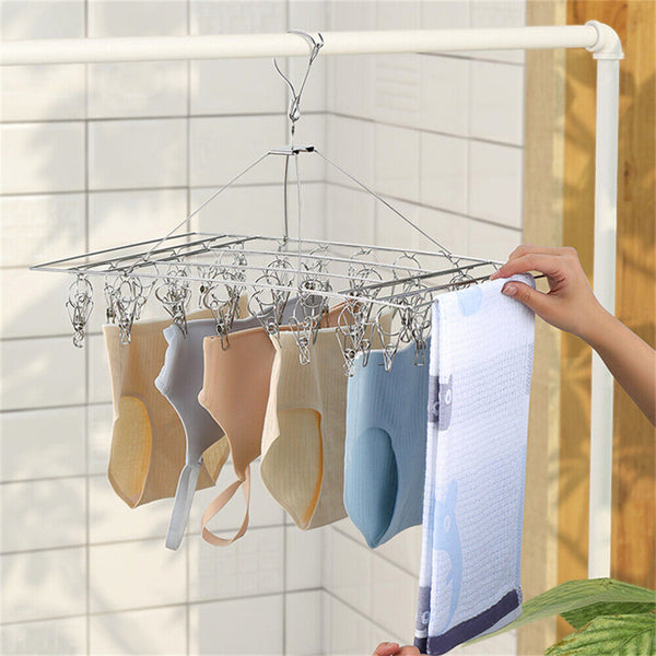 40Pegs Stainless Steel Laundry Sock Underwear Clothes Airer Dryer Rack Hanger AU