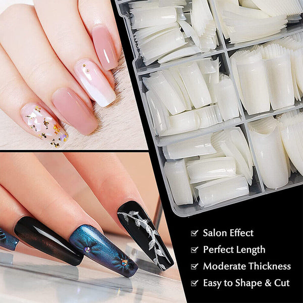 500 Pcs Fake French Nail Tips White Clear Stiletto False Gel Pointy Art Acrylic