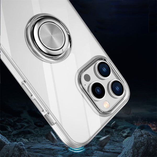 Transparent TPU Metal Ring Stand Cover Skin For iPhone 14 12 11 13 Pro Max Case