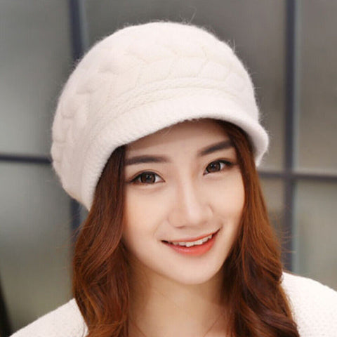 Women Warm Thermal Knitted Beret Beanie Cap Crochet Slouch Cap Winter Peaked Hat