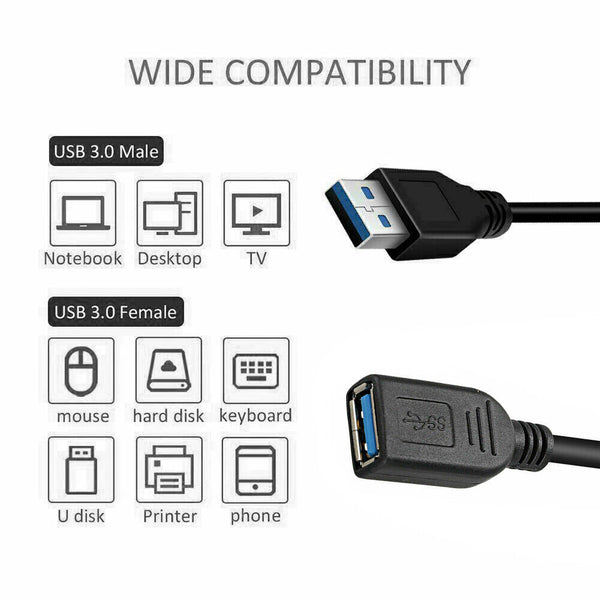 1-3x USB 3.0 SUPERSPEED EXTENSION CORD DATA CABLE MALE TO FEMALE FOR FAST WORK
