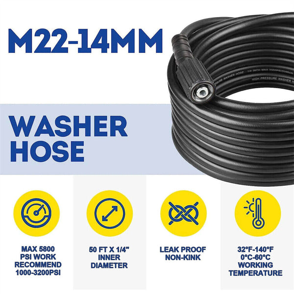 10M High Pressure Washer Hose Replacement M22 Connector 14mm Water Cleaning Pipe