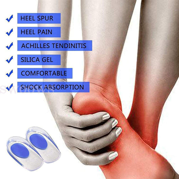 1 Pair Shoe Cushion Heel Pain Relief Fasciitis Gel Support Insoles Shoe Pad