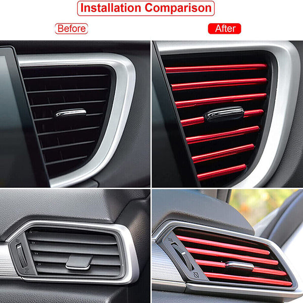 20PCS Red Chrome Car Air Conditioner Outlet Vent Decorative Strip Accessories