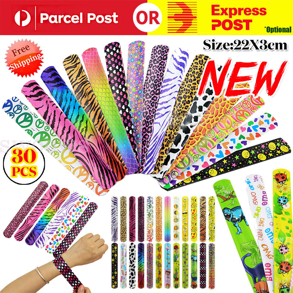 30PCS Mixed Wrist Snap Slap Bands Kids Party Favor Novelty Toys Play band NEW AU